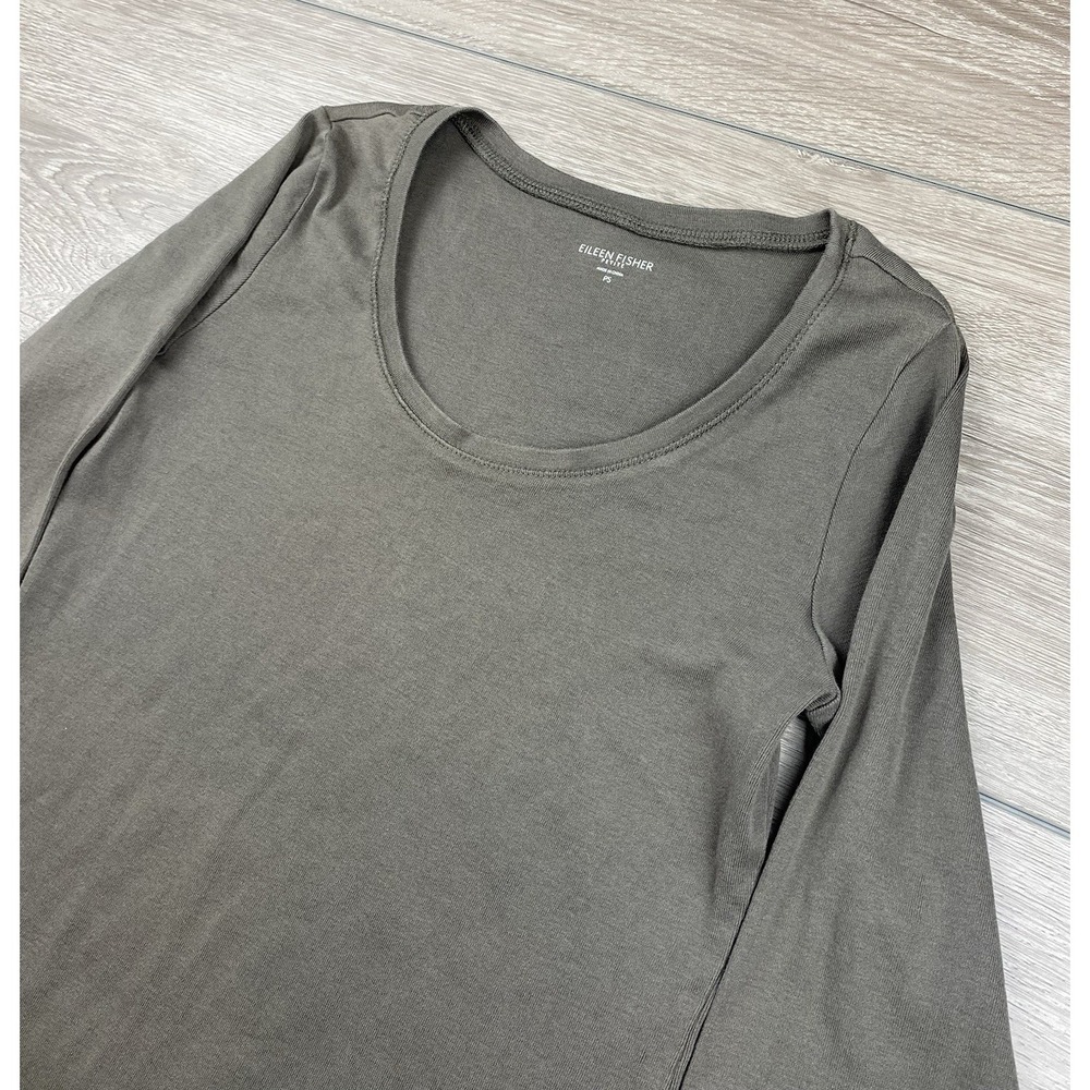 Eileen Fisher Women's Organic Cotton Long Sleeve Scoop Neck Top Grey Sz S Petite